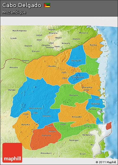Political 3D Map of Cabo Delgado, physical outside
