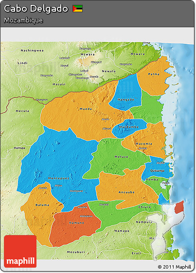 Political 3D Map of Cabo Delgado, physical outside