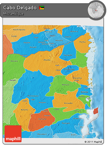 Political 3D Map of Cabo Delgado, political shades outside