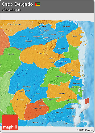 Political 3D Map of Cabo Delgado, political shades outside