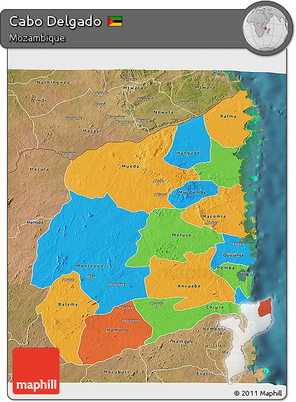 Political 3D Map of Cabo Delgado, satellite outside