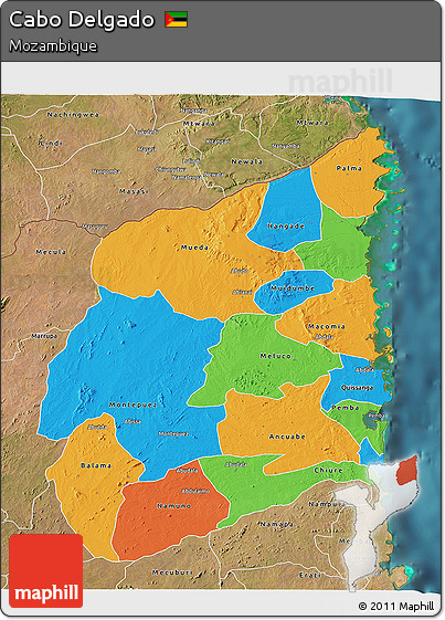 Political 3D Map of Cabo Delgado, satellite outside