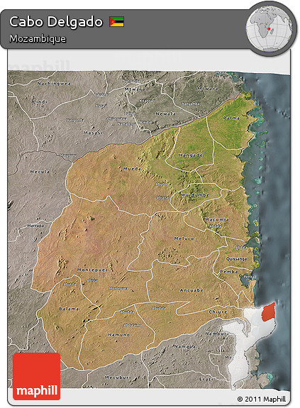 Satellite 3D Map of Cabo Delgado, semi-desaturated