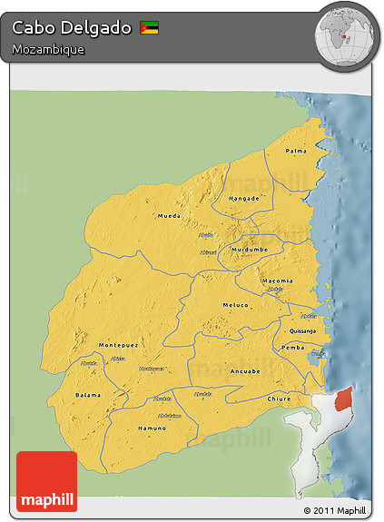 Savanna Style 3D Map of Cabo Delgado, single color outside
