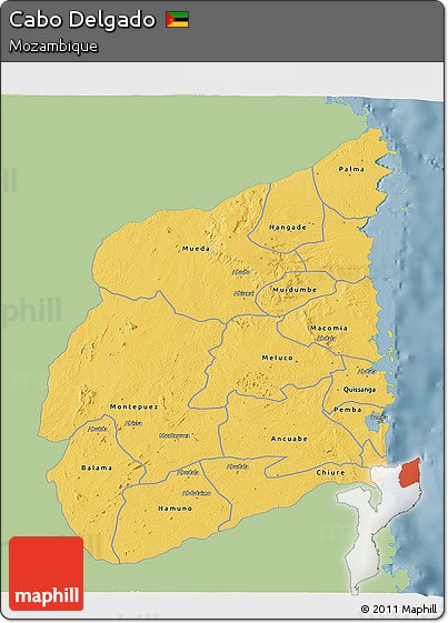 Savanna Style 3D Map of Cabo Delgado, single color outside