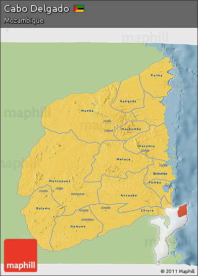 Savanna Style 3D Map of Cabo Delgado, single color outside