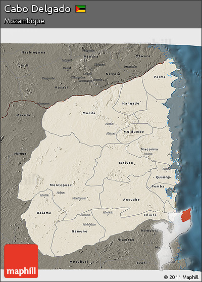 Shaded Relief 3D Map of Cabo Delgado, darken