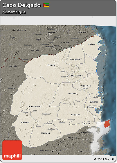 Shaded Relief 3D Map of Cabo Delgado, darken