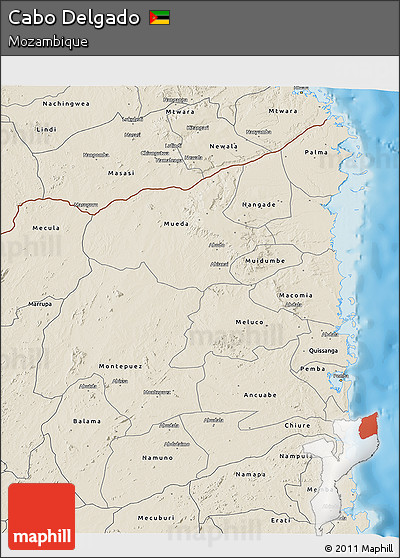 Shaded Relief 3D Map of Cabo Delgado