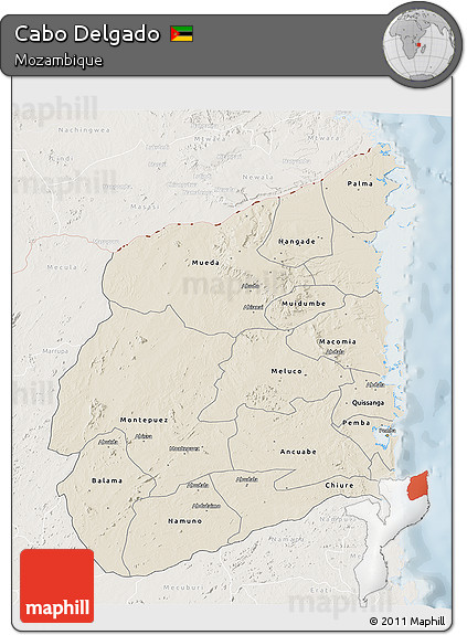 Shaded Relief 3D Map of Cabo Delgado, lighten