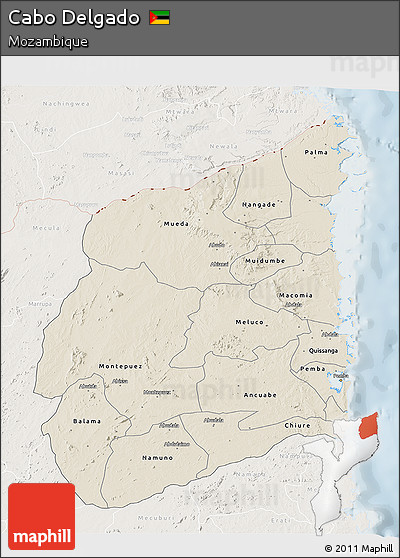 Shaded Relief 3D Map of Cabo Delgado, lighten