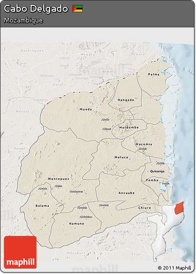 Shaded Relief 3D Map of Cabo Delgado, lighten
