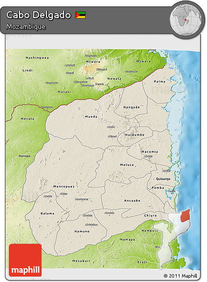 Shaded Relief 3D Map of Cabo Delgado, physical outside