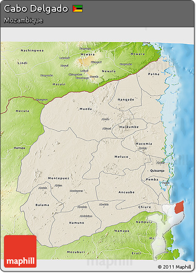 Shaded Relief 3D Map of Cabo Delgado, physical outside