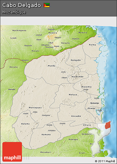 Shaded Relief 3D Map of Cabo Delgado, physical outside