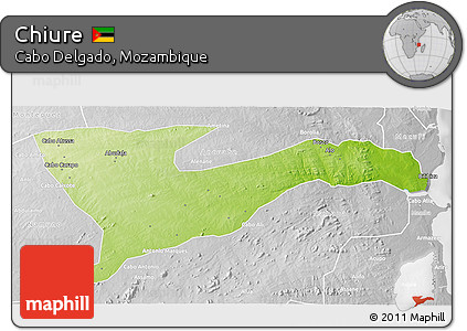 Physical 3D Map of Chiure, lighten, desaturated