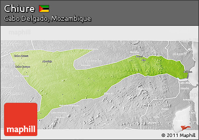 Physical 3D Map of Chiure, lighten, desaturated