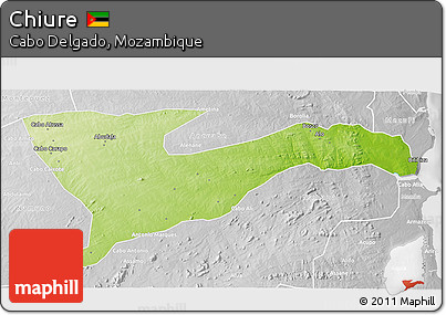 Physical 3D Map of Chiure, lighten, desaturated