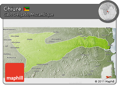 Physical 3D Map of Chiure, semi-desaturated