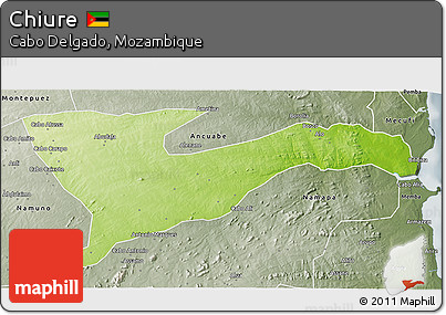 Physical 3D Map of Chiure, semi-desaturated
