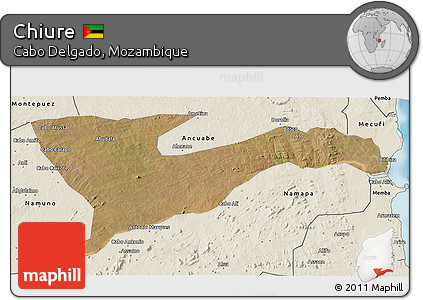 Satellite 3D Map of Chiure, shaded relief outside