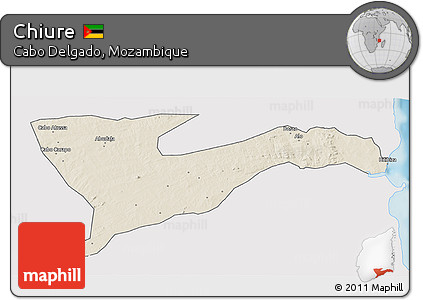 Shaded Relief 3D Map of Chiure, single color outside