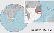 Gray Location Map of Chiure, highlighted country, highlighted parent region, hill shading