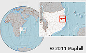 Gray Location Map of Chiure, highlighted country, hill shading