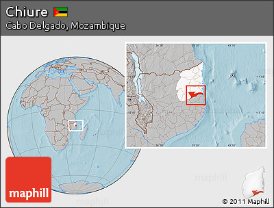Gray Location Map of Chiure, highlighted parent region, hill shading