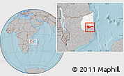Gray Location Map of Chiure, highlighted parent region, hill shading