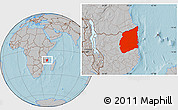 Gray Location Map of Cabo Delgado, hill shading