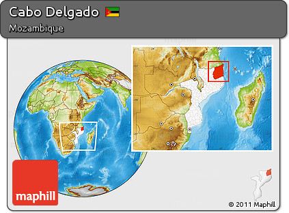 Physical Location Map of Cabo Delgado, highlighted country, within the entire country