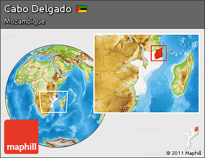 Physical Location Map of Cabo Delgado, highlighted country, within the entire country