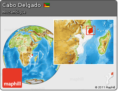 Physical Location Map of Cabo Delgado, highlighted country, within the entire country