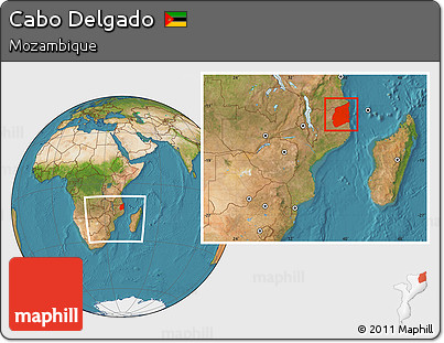 Satellite Location Map of Cabo Delgado, within the entire country