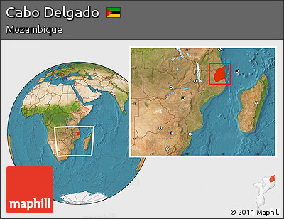 Satellite Location Map of Cabo Delgado, within the entire country