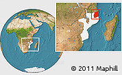 Satellite Location Map of Cabo Delgado, highlighted country, within the entire country
