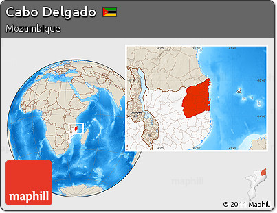 Shaded Relief Location Map of Cabo Delgado, highlighted country