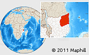 Shaded Relief Location Map of Cabo Delgado, highlighted country