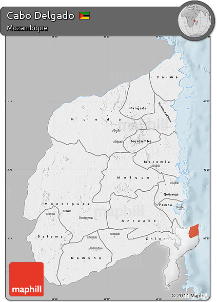 Gray Map of Cabo Delgado, single color outside