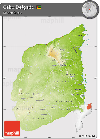 Physical Map of Cabo Delgado, cropped outside