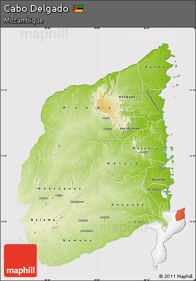 Physical Map of Cabo Delgado, cropped outside