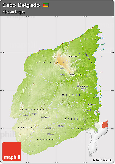Physical Map of Cabo Delgado, cropped outside