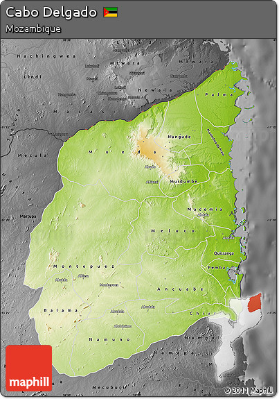 Physical Map of Cabo Delgado, darken, desaturated