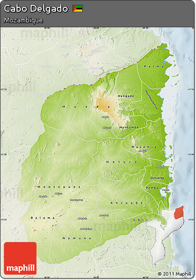 Physical Map of Cabo Delgado, lighten