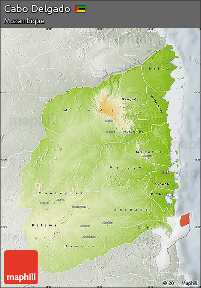 Physical Map of Cabo Delgado, lighten, semi-desaturated