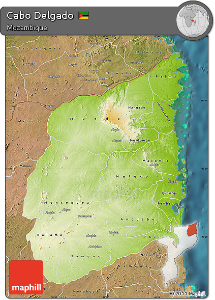 Physical Map of Cabo Delgado, satellite outside