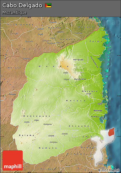 Physical Map of Cabo Delgado, satellite outside