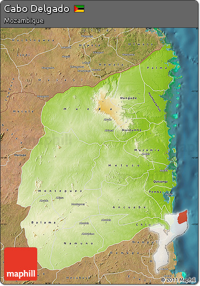 Physical Map of Cabo Delgado, satellite outside