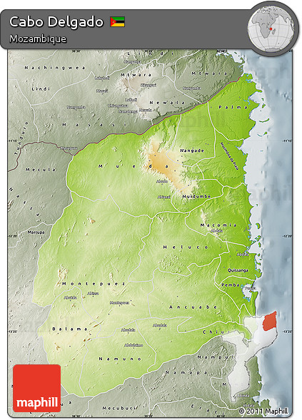 Physical Map of Cabo Delgado, semi-desaturated